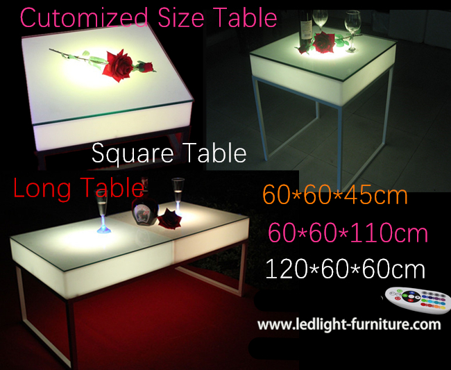 60*60cm正方形によってカスタマイズされるLEDの低い小テーブル、ポータブルは棒テーブルをつけます 